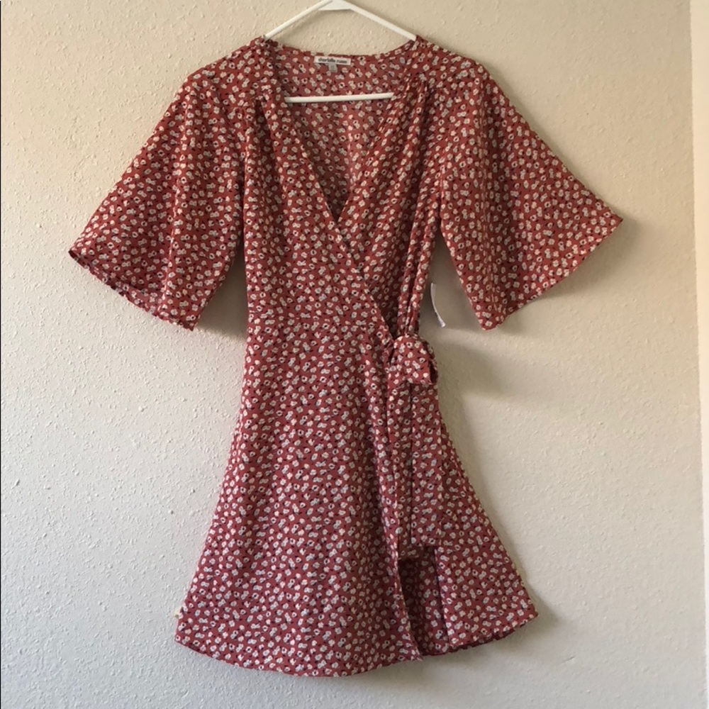 Terracotta Floral Print Wrap Dress